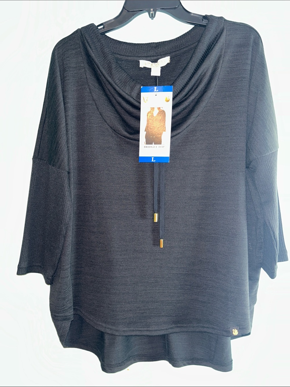 Gloria Vanderbilt Black Draped Cowl Neck Knit Sweater